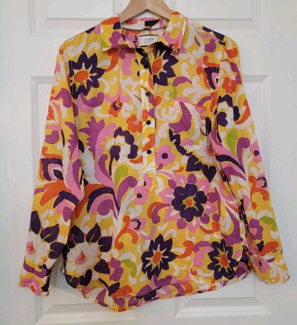 J. Crew Collection Ratti Curly Floral Classic Fit Popover Blouse AW531 Size 10